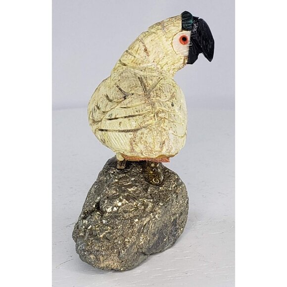 Carved Gemstone Pyrite Parrot Macaw Bird Peru Rock FIgurine - Picture 5 of 7